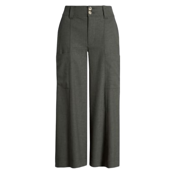 Wit & Wisdom Midnight Olive Hi Rise Double Button Front Seam Wide Leg Pant. - Picture 1 of 5